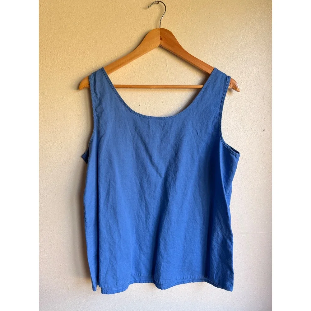 Covington Blue Linen Blend 2 Piece Set Burnout Floral Blouse & Tank XL